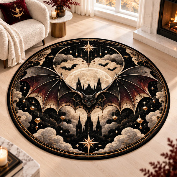 Nocturne Medallion - Moonlit Bat Rug in Obsidian and Gold - main