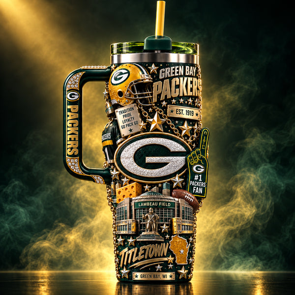 GB Titletown - Layered Green and Gold Collage Tumbler - main