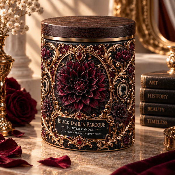 Black Dahlia Baroque - Ornate Gothic Label Scented Candle - main