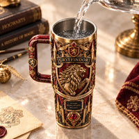 Where Brave Hearts Belong - Gilded Lion Crest Tumbler