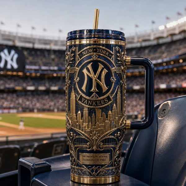 NYY Interlocking Crest - Gold Relief Tumbler Statement - main