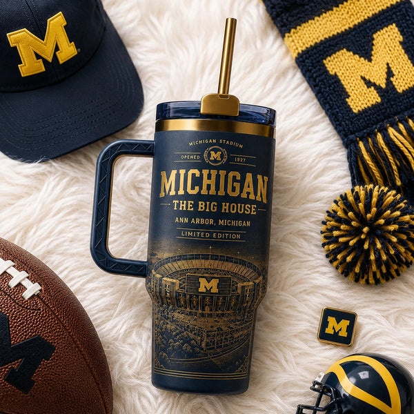 MICH and The Big House - Navy and Gold Stadium Tumbler - main