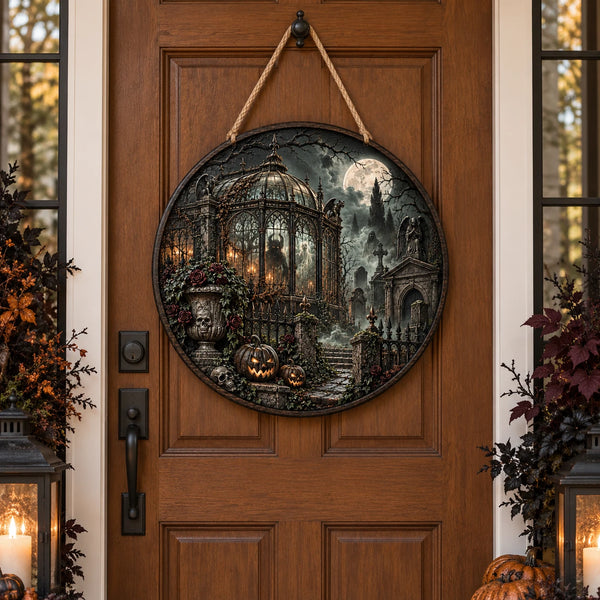 Moonlit Conservatory - Gothic Cemetery Round Wood Sign - main