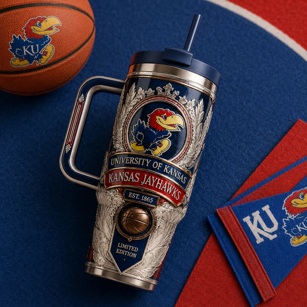 KU Heraldic Crest - Ornamental Jayhawk Tumbler Composition - main