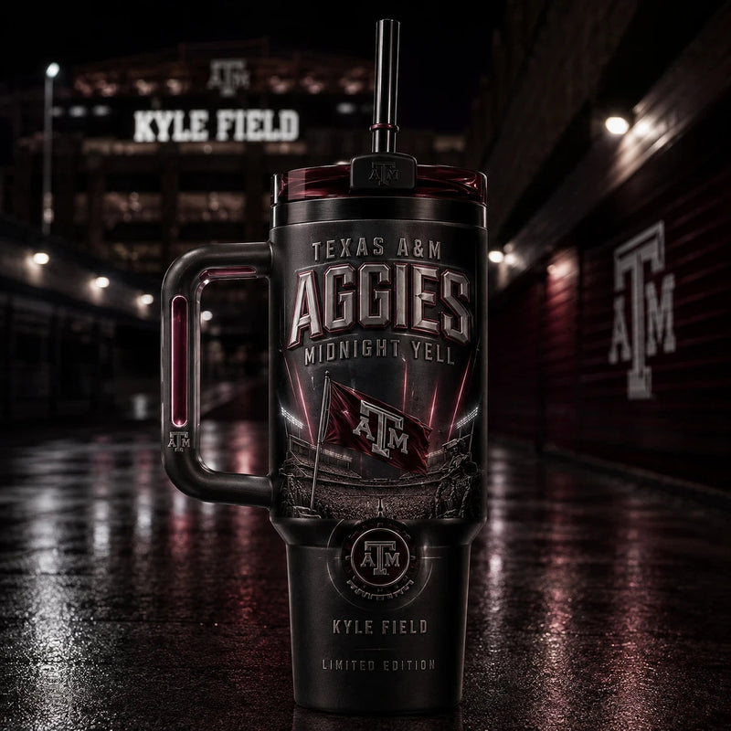 Midnight Yell - TAMU Maroon and Obsidian Tumbler Graphic