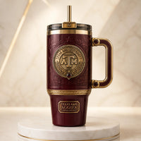 TAMU Crest in Maroon - An Editorial Study in Heritage and Gold