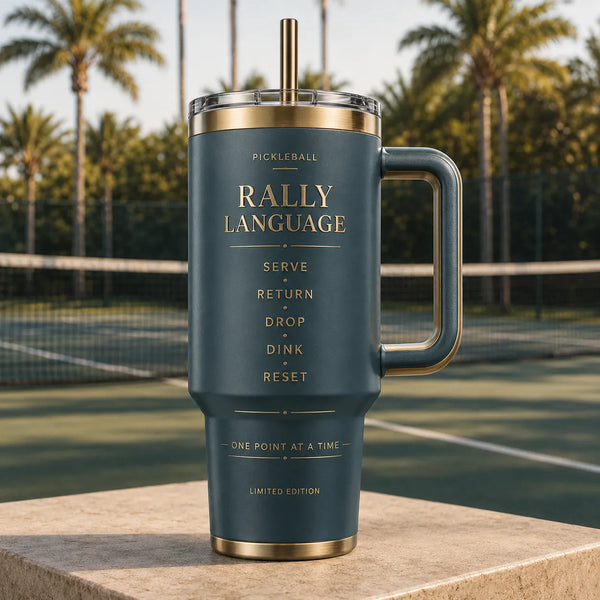 Rally Language - Typographic Court Tumbler in Slate and Brass - main