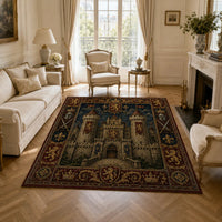 Stone Keep and Rampant Lions - Heraldic Tapestry Floor Composition