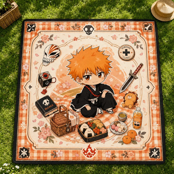Picnic Day Calm - Ichigo Chibi Rug with Gingham Border - main