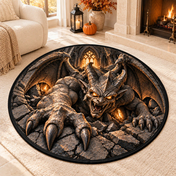 Stone Awakened - Gargoyle Lunge Round Rug - main