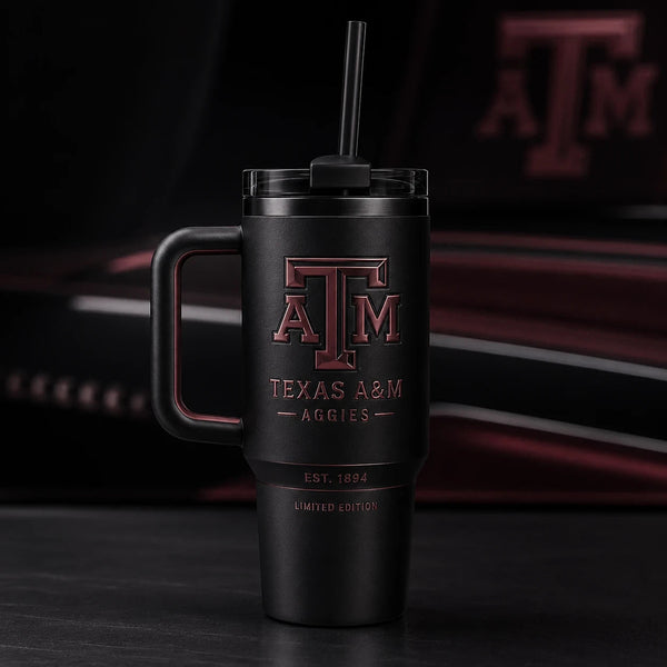 TAMU - Maroon Relief Emblem, Blackout Tumbler Study - main