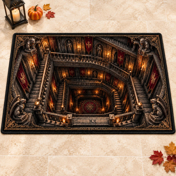 Down the Gargoyle Stairs - Gothic Depth Illusion Rug - main