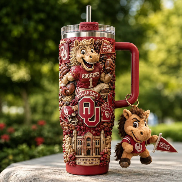 OU Crimson Collage - Sooner Mascot Wraparound Tumbler - main