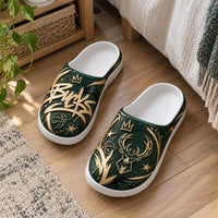 MIL in Gold Script - Green and Cream Graffiti Clogs