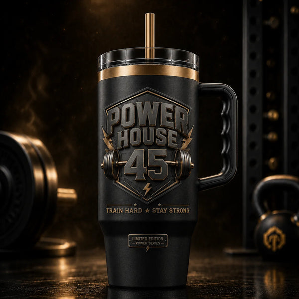 Powerhouse 45 - Blackout Emblem Tumbler in Brass Relief - main