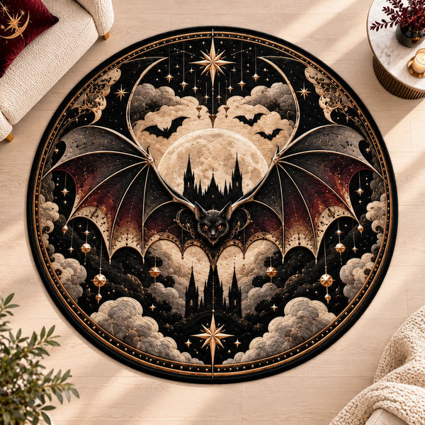 Nocturne Medallion - Moonlit Bat Rug in Obsidian and Gold - main
