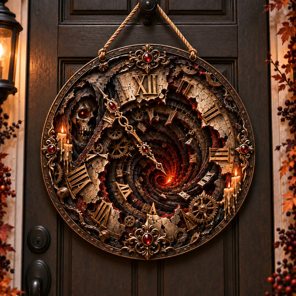 Hour of Embers - Gothic Clockface Round Wood Sign - main
