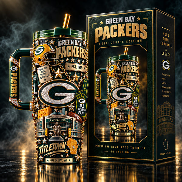 GB Titletown - Layered Green and Gold Collage Tumbler - main