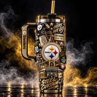 PIT Steel Curtain - Gold-Trimmed Fan Collage Tumbler