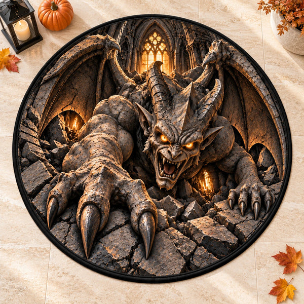Stone Awakened - Gargoyle Lunge Round Rug - main