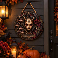 Welcome, If You Dare - Gothic Horned Muse Round Wood Sign