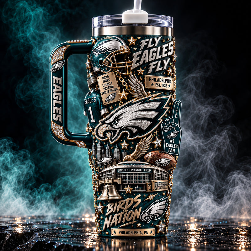 PHI - Fly Eagles Fly, Midnight Green Collage Tumbler