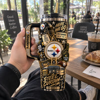 PIT Steel Curtain - Gold-Trimmed Fan Collage Tumbler
