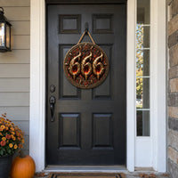 666 in Ember Light - Round Wood Sign With Bite