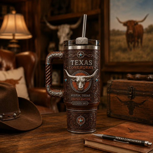 TEX - Tooled Scrollwork, Star Accents and a Longhorn Emblem - main