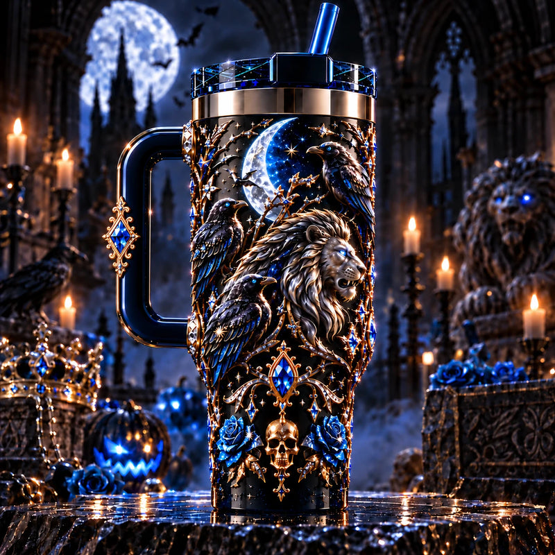 Moonlit Regalia - Gothic Lion and Raven Tumbler
