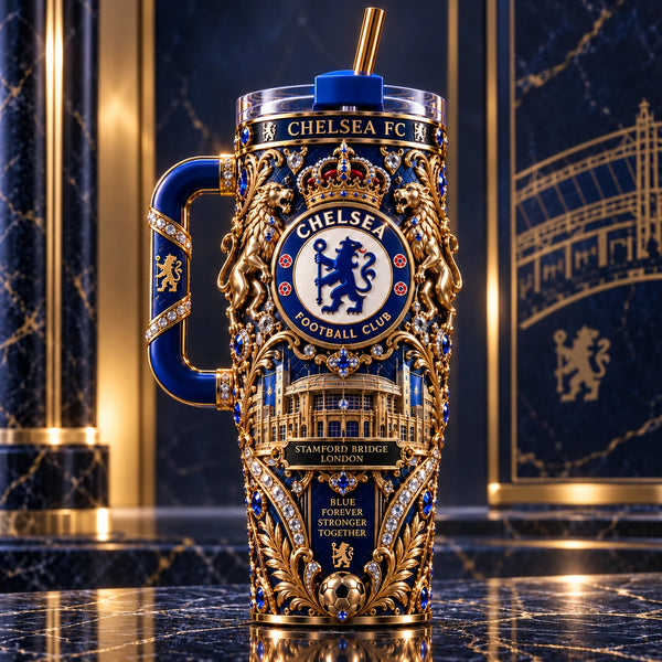 CHE Royal Blue - Ornate Crest Tumbler in Gold Relief - main