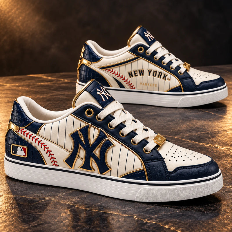 NYY Pinstripes and Gold - Low-Top Sneakers with Quiet Swagger