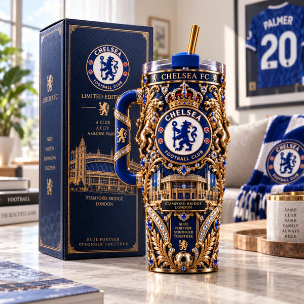 CHE Royal Blue - Ornate Crest Tumbler in Gold Relief - main