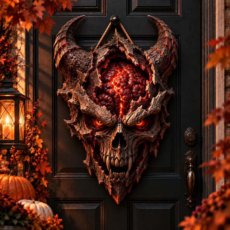 Ember Fracture - Horned Skull Heteromorphic Wood Sign