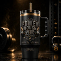 Powerhouse 45 - Blackout Emblem Tumbler in Brass Relief