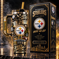 PIT Steel Curtain - Gold-Trimmed Fan Collage Tumbler
