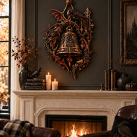 All Hallows - Gothic Bell and Bat Wreath Wood Sign