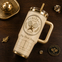 Pickleball Club - Ivory and Gold Crest Tumbler