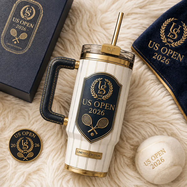 Ivory and Navy - A Tennis Crest Study in Gold Relief - main