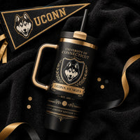 UCONN Crest - Gold Heraldry on a Black Tumbler