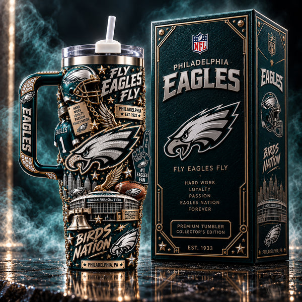 PHI - Fly Eagles Fly, Midnight Green Collage Tumbler - main