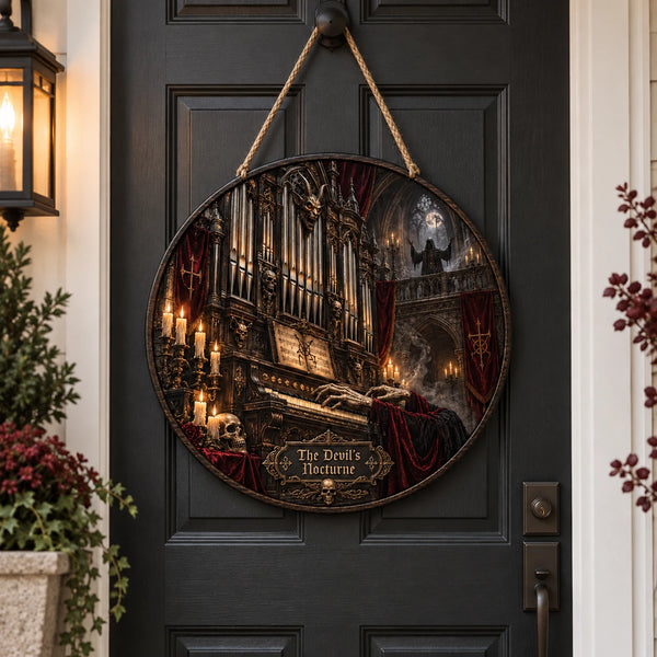 The Devil's Nocturne - Candlelit Gothic Organ Round Wood Sign - main