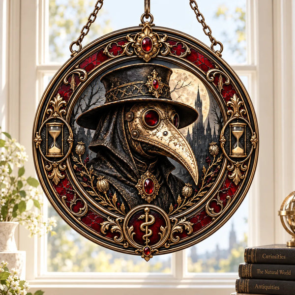 Quiet Menace - Plague Doctor Round Window Hanging - main