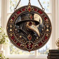 Quiet Menace - Plague Doctor Round Window Hanging