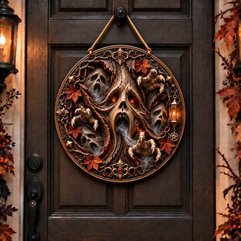 Hollow Chorus - Carved-Look Haunt Relief Round Wood Sign