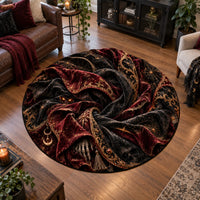 Midnight Spiral - Crimson and Gold Gothic Round Rug