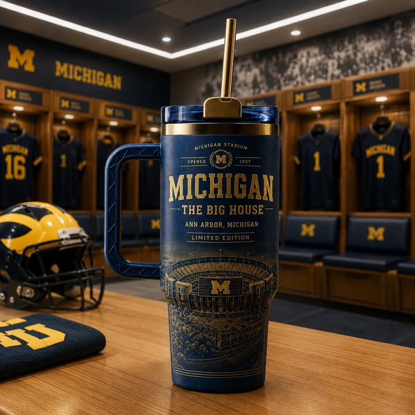 MICH and The Big House - Navy and Gold Stadium Tumbler - main