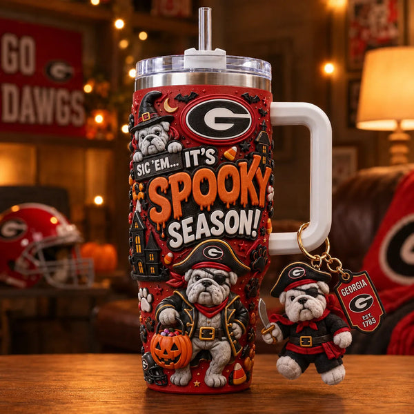 Sic 'Em, It's Spooky Season - UGA Haunted Sculpt Tumbler - main