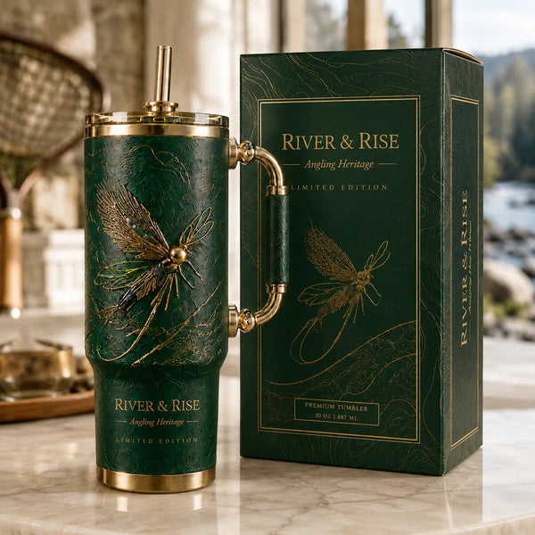 River & Rise - Gilded Mayfly on Forest Green - main