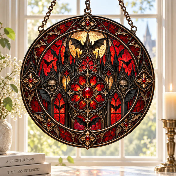 Crimson Rose Window - Gothic Symmetry, Bats and Quiet Menace - main